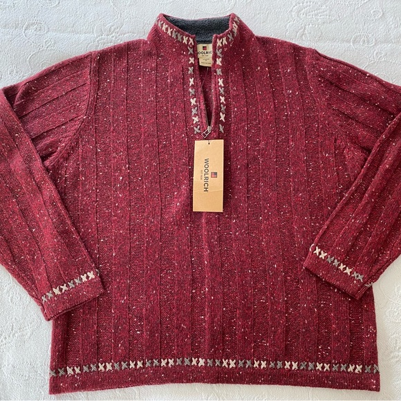 Woolrich Wool Blend Sweater 1/4 Zip Deep Ruby Heather Pullover Medium NWT - Picture 4 of 10